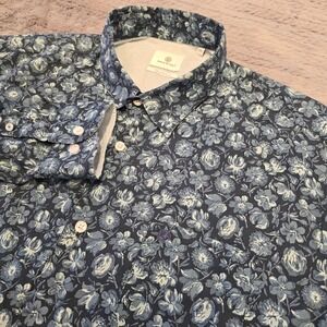 Serge Blanco Mens 2XL Blue Floral Long Sleeve Button Down Shirt Tissu Francais